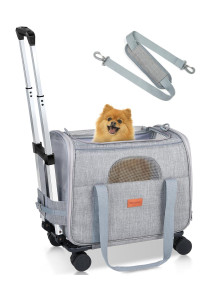 Morpilot Dog Carrier with Wheels Pet Carrier Airline Approved, Cat Carrier with Wheels Large for 2 Cats, Rolling Puppy Stroller Detachable and Foldable Pet Travel Bag Gray