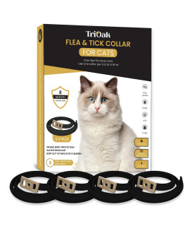 TriOak 4 Pack Cat Flea Collar, 8 Months Protection Collar for Cats, Count and Tick Prevention Prevention, One Size Fits All-Black Edition