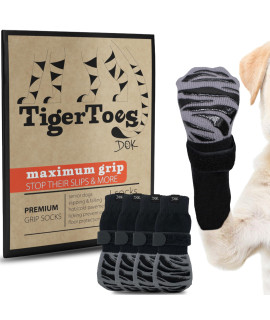DOK TigerToes Premium Non-Slip Dog Socks for Hardwood Floors - Extra-Thick Grip That Works Even When Twisted - Prevents Licking, Slipping, and Great for Dog Paw Protection (X-Small)