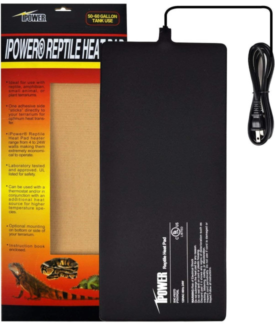 iPower Reptile Heat Pad Under Tank Terrarium Warmer Heating Mat for Turtle, Lizard, Frog, Snake, Reptile, and Other Small Animals, 8X18 Inch, 24W