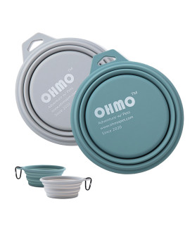 OHMO collapsible Dog Bowl(2 Pack, 12oz400ml, LightBlue&Ash) Premium Silicone Pet Water Bowls for cats & Dogs, Portable Dog Travel Bowls Foldable for Outdoor camping Hiking