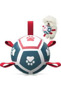 QDAN Dog Toys Soccer Ball with Straps, Outdoor Interactive Dog Toys for Tug of War, Puppy Birthday Gifts, Dog Tug Toy, Dog Water Toy, Durable Dog Balls for Small Dogs - Blue&Red(5 Inch)