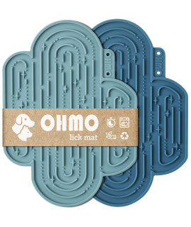 OHMO-Cactus Lick Mat for Dogs and Cats(2 Pack) Easy to Clean Pet Slow Feeder with Suction Cups, Licking Pad for Anxiety Relief and Boredom Reduction