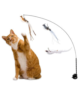 KOTYA The Original 5-in-1 Bird Set for Real-Life Hunting Training for Indoor Cats, Dancer Toy with Colorful Natural Feathers and Bell