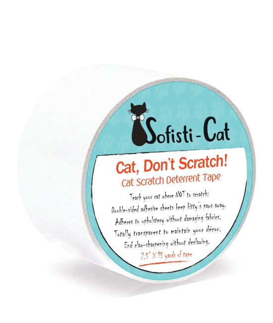 Sofisti-Cat Scratch Furniture Protector, Full Size Double Sided Tape Cat Deterrent for Furniture, Cat Repellent Indoor Training Tape (2.5 x15' Splittable Cover)