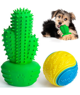 Dog Chew Toy+ Dog Ball Set, Cactus Tough Toys Interactive for Training Cleaning Teeth, for Up to 15LBS Small Dog
