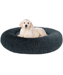 Calming Dog Bed, Anti-Anxiety Warming Cozy Soft Donut Dog Bed, Fluffy Faux Fur Plush Dog Bed for Medium Dogs, Machine Washable.(Grey, 30x30in)
