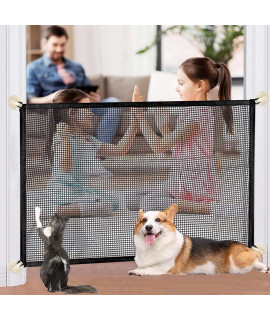 Portable Mesh Baby Gate 43.3x30.9,Black Mesh Magic Pet Dog Gate for Stairs/Doorways/Hallways Easy-Install Child's Safety Gates Folding for Indoor and Outdoor Safety Gate Install Anywhere for Dogs