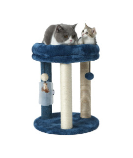 MECOOL Cat Scratching Post Tree with Tower Soft Cat Bed.Natural Quality Sisal Carpet Jute Scratch Posts with Three Hanging Ball Toys and Massage Brush for Indoor Cats and Kittens Blue