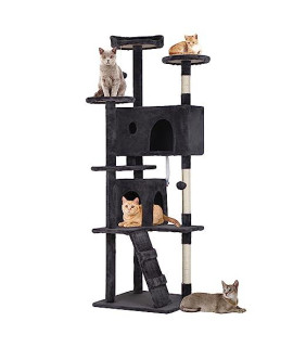 BestPet 70in Cat Tree Tower for Indoor Cats,Multi-Level, Furniture Activity Center with Scratching Posts Stand House Cat Condo with Funny Toys for Kittens Pet Play House,Dark Gray