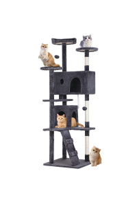 BestPet 70in Cat Tree Tower for Indoor Cats,Multi-Level Cat Furniture Activity Center with Cat Scratching Posts Stand House Cat Condo with Funny Toys for Kittens Pet Play House,Ashy