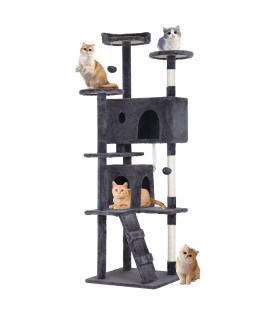BestPet 70in Cat Tree Tower for Indoor Cats,Multi-Level Cat Furniture Activity Center with Cat Scratching Posts Stand House Cat Condo with Funny Toys for Kittens Pet Play House,Ashy