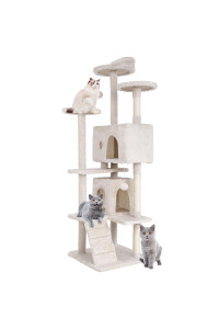 BestPet 70in Cat Tree Tower for Indoor Cats,Multi-Level Cat Furniture Activity Center with Cat Scratching Posts Stand House Cat Condo with Funny Toys for Kittens Pet Play House,Beige