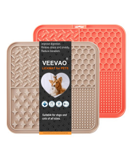 VEEVAO Lick Mat for Dogs, 8 ?8 Food-Grade Silicone Dog Lick Mat as Boredom Busters and Anxiety Reliever, Dog Licking mat for Mental Stimulation, Dog Lick Pad for Peanut Butter (Grey & Coral Red)