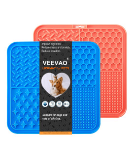 VEEVAO Lick Mat for Dogs, 8 ?8 Food-Grade Silicone Dog Lick Mat as Boredom Busters and Anxiety Reliever, Dog Licking mat for Mental Stimulation, Dog Lick Pad for Peanut Butter (Coral Red & Blue)