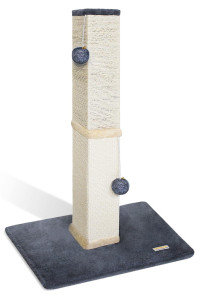 PAWBEE Cat Scratch Post Tower - 32 Tall Cat Scratching Post with Jingle Bells and Plush Balls - Sisal Cat Scratcher with Larger Base for Better Stability - Cat Scratching Posts for Indoor Cats