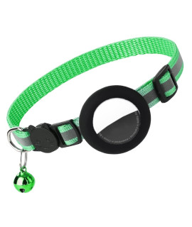 Airtag cat collar, Air tag cat collar with Bell and Safety Buckle in 38 Width, Reflective collar with Waterproof Airtag Holder compatible with Apple Airtag for cat Dog Kitten Puppy (green)