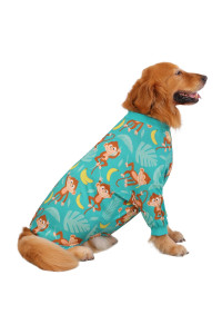 HDE Dog Pajamas One Piece Jumpsuit Lightweight Dog PJs Shirt for M-3XL Dogs Monkeying Around - 3XL