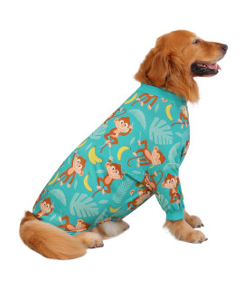 HDE Dog Pajamas One Piece Jumpsuit Lightweight Dog PJs Shirt for M-3XL Dogs Monkeying Around - 3XL