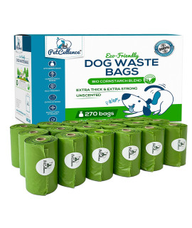 Petcellence Dog Poo Bags Biodegradable - Extra Thick and Strong Dog Poop Bags - 100% Leak-Proof corn Starch Blend, Unscented Perfect for Pet Owners, Poo Bag Holders and Puppy TrainingA (green, 270)