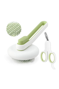 Marchul Cat Brush, Self Cleaning Slicker Brush for Removes Loose Undercoat, Cat Hair Brush with Massage Particles Tip, Grooming Brush for Long and Short Hair Pet (Green+Pet Nail Clippers)