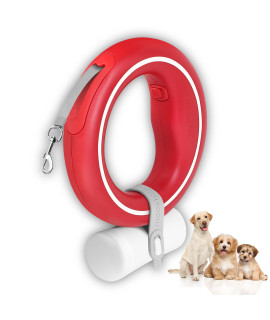 moestar UFO Retractable Dog Leash Hands Free Wearable Dog Leash with Poop Bag Holder One-Handed Brake Pause Lock 360 Tangle Free 10ft Dog Leash for Up to 66lbs Medium Small Dogs (Red/White)
