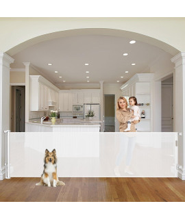 90 Inch Retractable Baby Gates Extra Wide Dog Gates for Dogs Indoor Outdoor Extra Long Baby Gates for Large Openings Large Baby Gate Mesh Dog Gates for The House Extra Wide Baby Gate Deck Gate, White