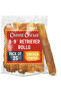 Canine Chews 8-9 Chicken Coated Dog Rawhide Retriever Rolls (25 Pack) - Chicken Rawhide Bones for Large Dogs - 100% USA-Sourced Chicken Coated Dog Rawhide Chews - Healthy Dog Dental Chew Rawhides