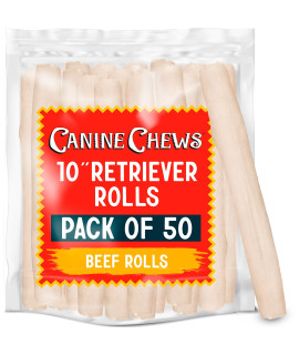 Canine Chews 10 Dog Rawhide Retriever Rolls - Rawhide Bones for Large Dogs (50 pk) - Natural Beef Dog Rawhide Chews - Single Ingredient Dog Rawhide Bones - Large Rawhide Bones for Dogs Dental Chew