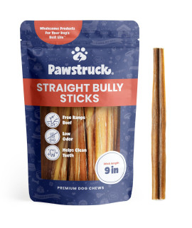 Pawstruck All-Natural 9 Bully Sticks for Dogs - Best Long Lasting, Rawhide Free, Low Odor & Grain Free Dental Chew Treat - Healthy Single Ingredient 100% Real Beef - 1 lb. Bag