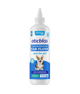Vetnique Labs Oticbliss Ear Cleaner Wipes/Flushes for Dogs & Cats with Odor Control and Itch Relief Reduces Head Shaking - Clear The Ear (Medicated Flush, 12oz Flush)