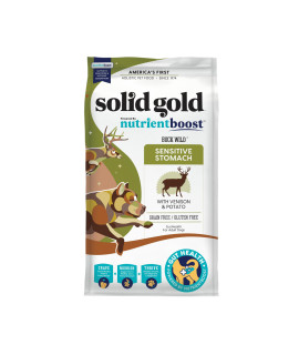 Solid Gold Dry Dog Food for Adult & Senior Dogs - Made w/Real Venison, Potato, & Pumpkin - Nutrientboost Buck Wild Sensitive Stomach Dog Food for Protein Sensitivities & Gut Health - 3.75 LB