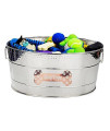 Stainless Steel Indestructible Dog Toy Bin - Pet Storage Bin with Handles, Large Organizer Storage Basket for Pet Toys, Blankets, Leashes - Pawprint Design Home Decor (Silver - 25 Quart)