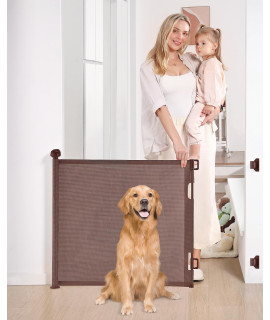 Likzest Retractable Baby Gate, Mesh Baby and Pet Gate 33 Tall, Extends up to 55 Wide, Child Safety Baby Gates for Stairs Doorways Hallways, Dog Gate Cat Gate for Indoor and Outdoor (Brown)