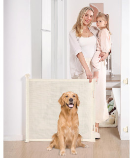 Likzest Retractable Baby Gate, Mesh Baby and Pet Gate 33 Tall, Extends up to 55 Wide, Child Safety Baby Gates for Stairs Doorways Hallways, Dog Gate Cat Gate for Indoor and Outdoor (Beige)
