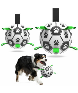QDAN 2 PCS Dog Toys Soccer Ball Set with Straps,Interactive Dog Toys for Tug of War,Puppy Birthday Gifts,Dog Water Toy,Durable Dog Balls for Medium & Large Dogs(6 & 8 Inch)