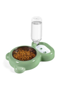 Azwraith Dog Bowls, Cat Food and Water Bowl Set with Water Dispenser and Stainless Steel Bowl for Cats and Small Dogs - Green