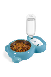 Azwraith Dog Bowls, Cat Food and Water Bowl Set with Water Dispenser and Stainless Steel Bowl for Cats and Small Dogs - Blue