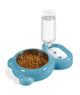 Azwraith Dog Bowls, Cat Food and Water Bowl Set with Water Dispenser and Stainless Steel Bowl for Cats and Small Dogs - Blue