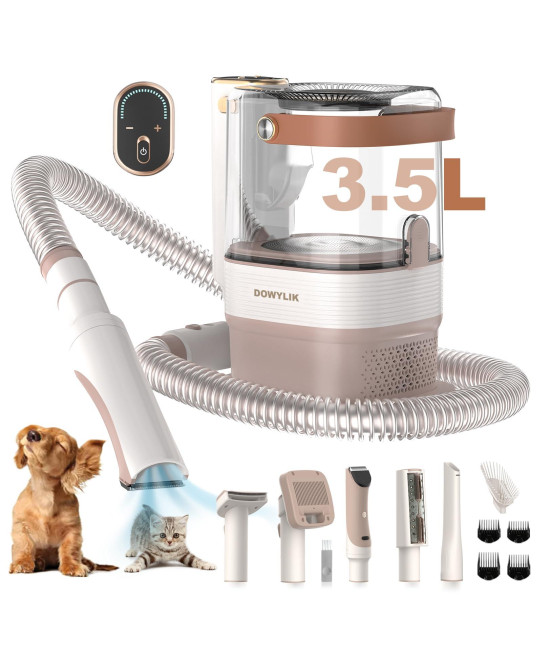 DOWYLIK Pet Grooming Vacuum, 15Kpa 3.5L Dog Grooming Vacuum for Shedding Suction 99% Pet Hair, Dog Grooming Kit with 6 Pet Grooming Shedding Tools, Dog Clippers Low Noise Grooming Supplies