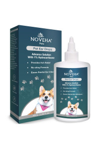 NOVEHA Pet Ear Drops with 1% Hydrocortisone Ear Cleaner for Dogs & Cats for Earwax buildup, Acute & Persistent Soreness - No-Sting Formula, Calms Itch & Reduces Painful Ear Infections 60mL
