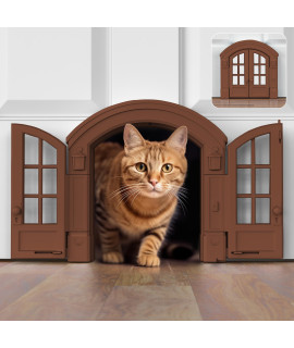 Purrfect Portal French Cat Door - Stylish No-Flap Cat Door Interior Door for Average-Sized Cats Up to 20 lbs, Easy DIY Setup, Secured Installation in Minutes, No Training Needed, 7.13 x 8.32