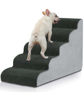 BOMOVA Dog Stairs for Small Dogs, 5-Step Dog Steps for Bed and Couch, High Density Foam Pet Stairs for Small Dogs and Cats, Non-Slip Bottom Dog Ramp, Grey, 2/3/4/5 Steps