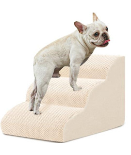 BOMOVA Dog Stairs for Small Dogs, 3-Step Dog Steps for Bed and Couch, High Density Foam Pet Stairs for Small Dogs and Cats, Non-Slip Bottom Dog Ramp, Beige, 2/3/4/5 Steps