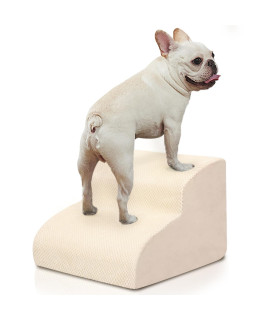BOMOVA Dog Stairs for Small Dogs, 2-Step Dog Steps for Bed and Couch, High Density Foam Pet Stairs for Small Dogs and Cats, Non-Slip Bottom Dog Ramp, Beige, 2/3/4/5 Steps