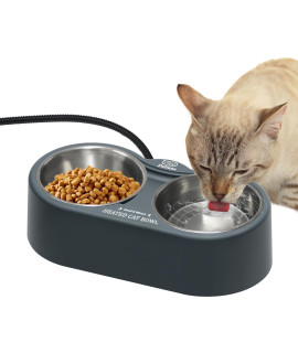 Fuliuna Heated Cat Bowl, Outdoor Heated Pet Bowl with Double Stainless Steel Bowl 40 OZ, Heated Water Food Bowl for Cat Pet, Thermal Pet Bowl Provide Drinkable Water and Hot Food in Winter