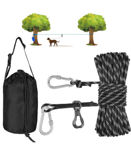 XiaZ Dog Camping Leash, 100ft Portable Overhead Trolley System for Dogs up to 200lbs, Dog Tie Out Cable, Camping, Parks, Outdoor Events,5 min Set-up,Black