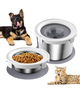 LIDLOK Small Bowls Set,2 Pack Stainless Steel Dog Bowls,Slow Water Feeder and No Spill Food Bowl for Small Dogs/Cats,No Drip Pet Water Dispenser,Metal Food Bowl, Spill-Proof,No Sliding,Rust Resistant