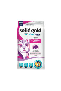 Solid Gold Small Breed Dog Food - Nutrientboost Wee Bit Whole Grain Made w/Real Bison, Brown Rice, & Pearled Barley - High Fiber, Probiotic Dry Dog Food for Dogs with Sensitive Stomachs - 11 LB