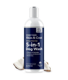 Honest Paws Dog Shampoo and Conditioner - 5-in-1 for Allergies and Dry, Itchy, Moisturizing for Sensitive Skin - Sulfate Free, Plant Based, All Natural, with Aloe and Oatmeal - 8 Fl Oz